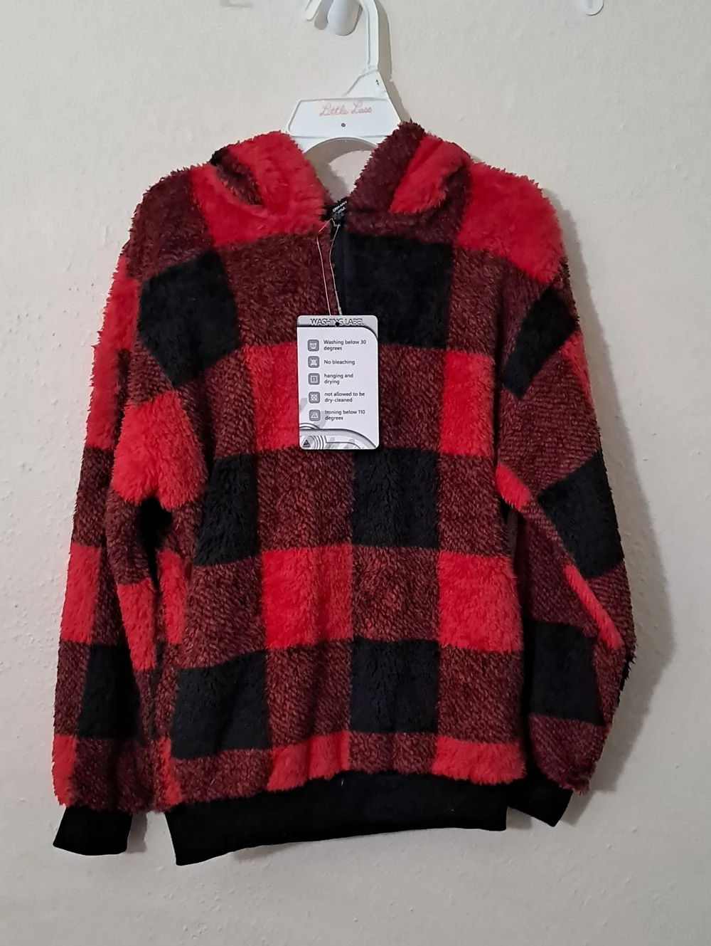 Girls Size 8-9  Red & Black Buffalo Plaid Sherpa Hoodie